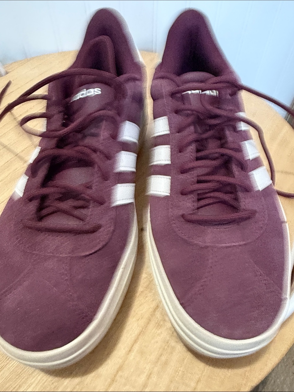 adidas Burgundy Suede Platform Sneakers with Cream Stripes - Picture 6 of 7